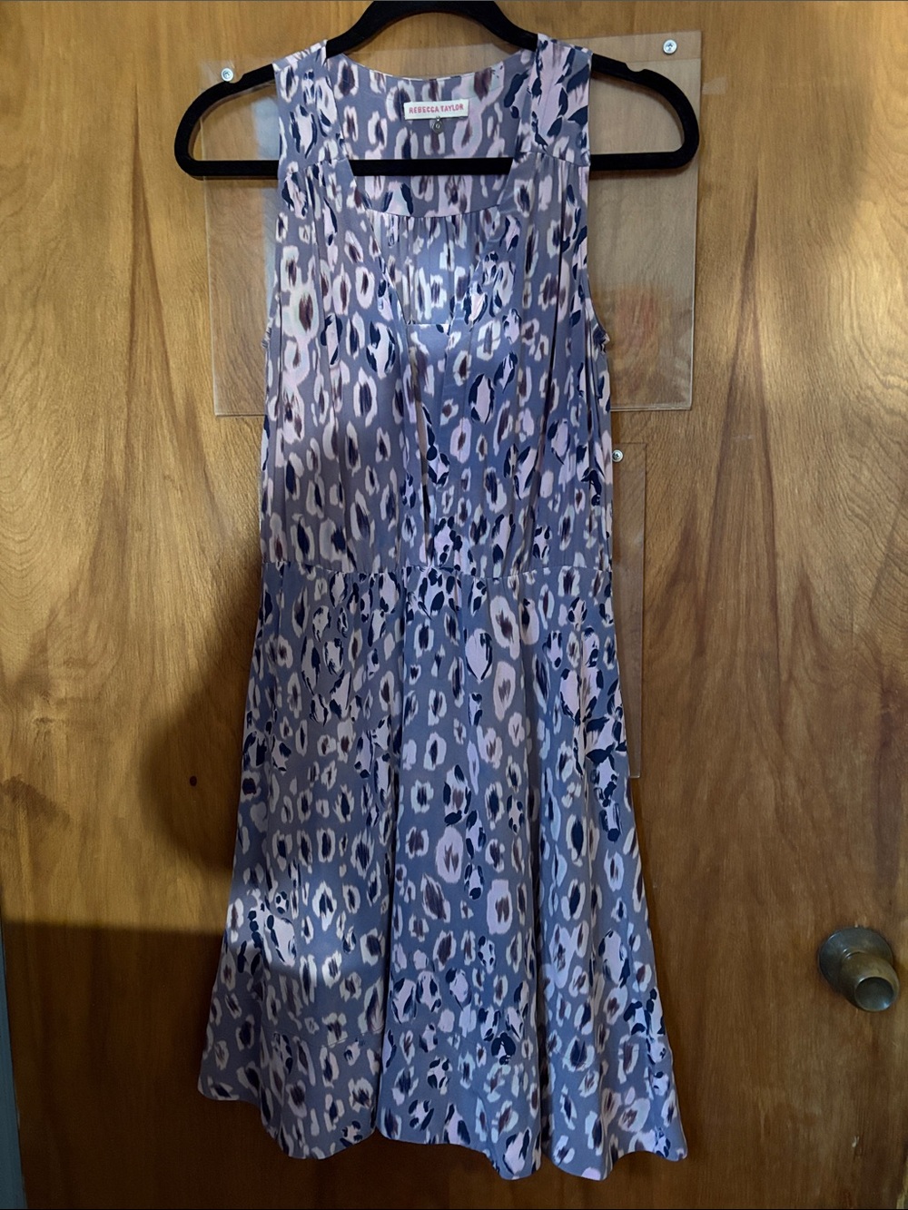 Rebecca Taylor Lavender and Navy Leopard Print Sleeveless Dress